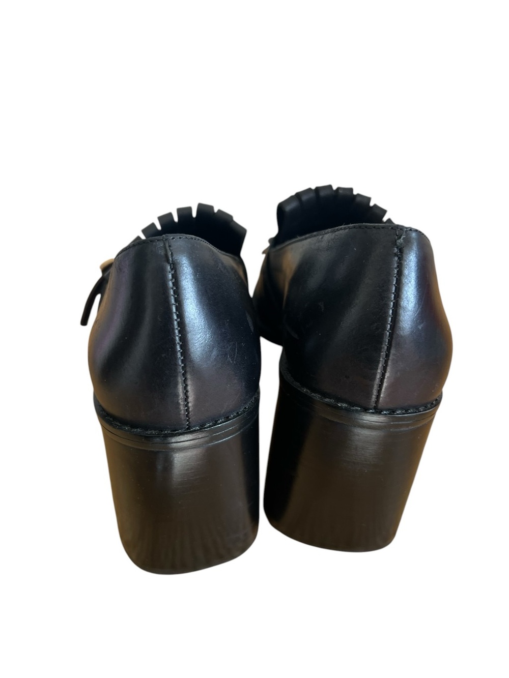 Vince Camuto Black Leather Fringe Loafers with Gold Buckles - Picture 6 of 7